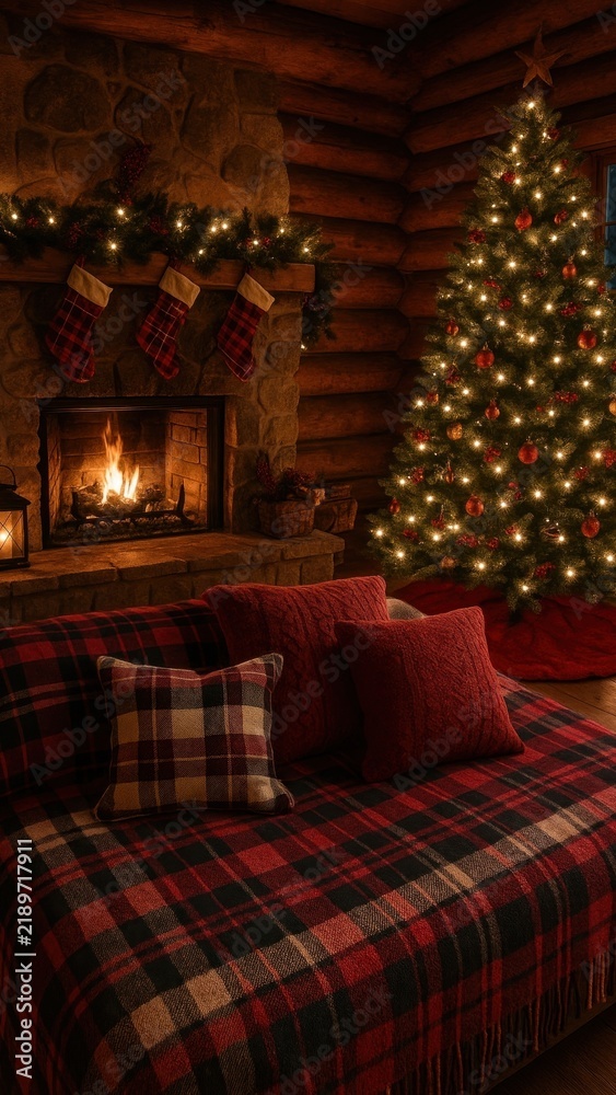 Obraz premium Cozy festive cabin ambiance mobile wallpaper