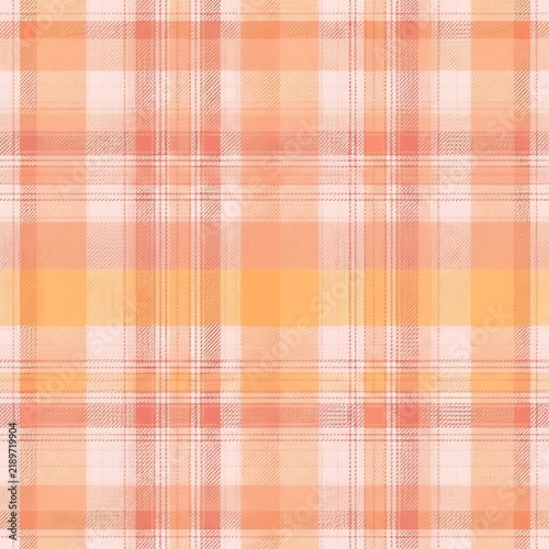 Seamless soft peach and orange plaid checkered pattern background for fabric and textile design