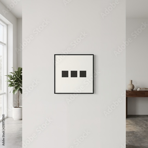 Minimalist three-square geometric artwork on a white gallery wall