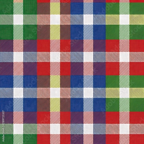 Colorful Plaid Pattern Background with Red Blue and Green Checks