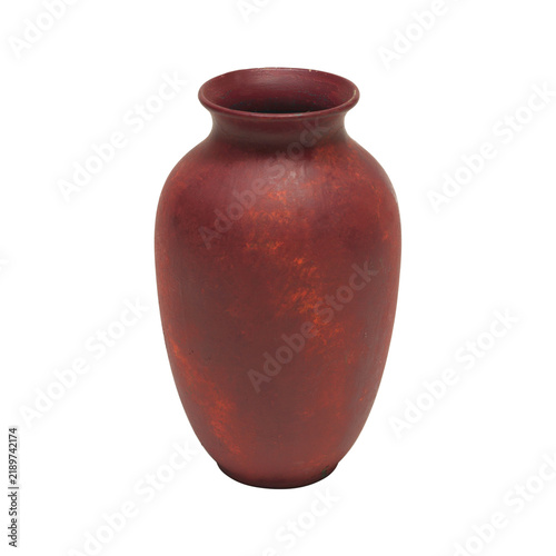 Fotografie Rustic terracotta vase with textured finish, antique ceramic pottery vessel, dec