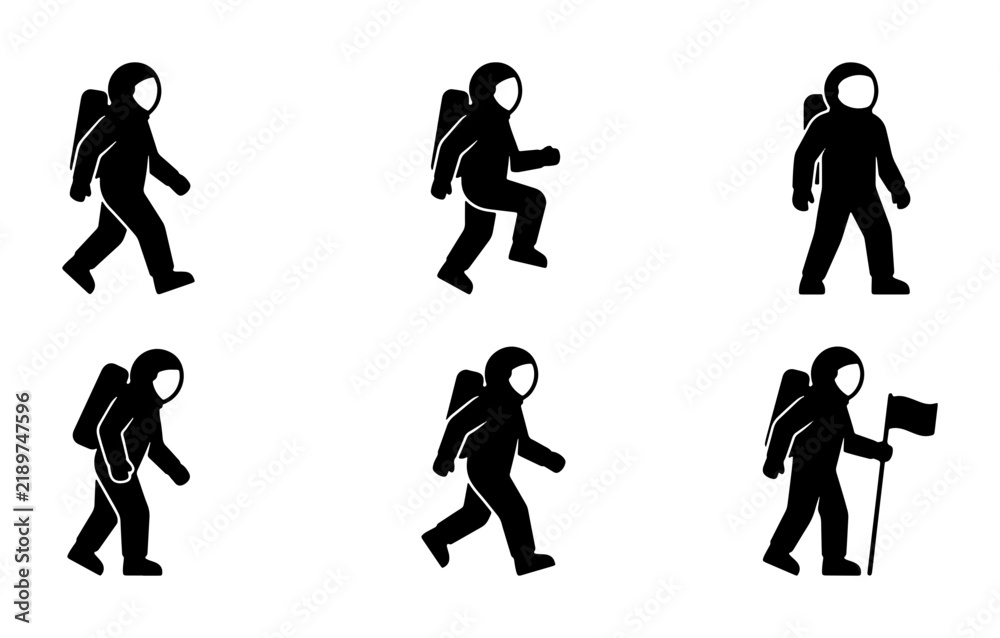 Obraz premium Astronaut Icon Set, Space Exploration Figures, Cosmic Journey Silhouettes, Vector Graphics