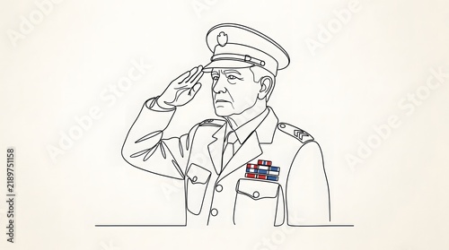 Military officer in uniform saluting continuous line drawing simple art salute officer uniform.