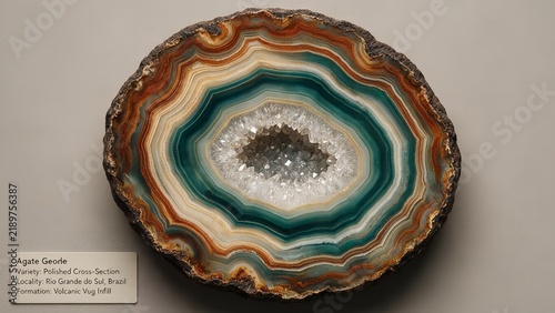 Obraz na płótnie Polished Agate Geode Cross-Section on Neutral Background