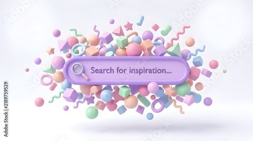  Colorful Abstract Search Bar with Floating Shapes for Online Discovery and Digital Marketing