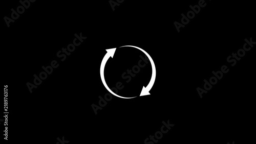 фотографія White circular loading with two opposing arrows on a solid black background, min