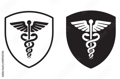 Medical Caduceus Shield Healthcare Protection Symbol Vector Icon Sign