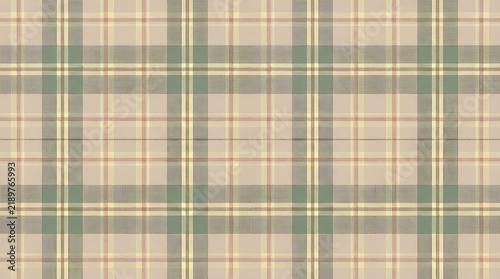 Seamless fabric texture featuring a classic plaid pattern with soft green and beige neutral color tones
