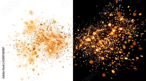 Abstract cosmic dust explosion in deep space with glowing particles and energy bursts.