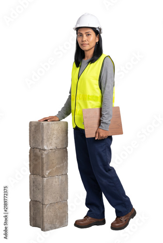 Female Construction Worker with Hard Hat and Clipboard