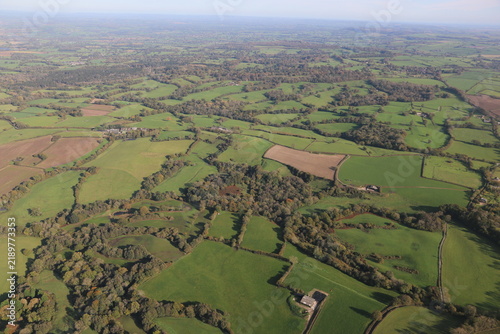 Aerial view of the fields of North Devon , England	