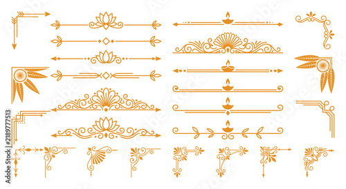 Indian diwali festival divider collection featuring lotus and oil lamp decorative motifs.