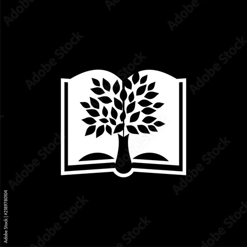 Tree book sign icon isolated on black background