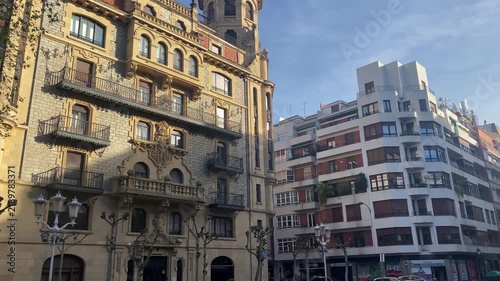 View of buildings and urban architecture in Bilbao, Spain, showcasing the city's distinctive architectural character, historic streets, and dense cityscape.