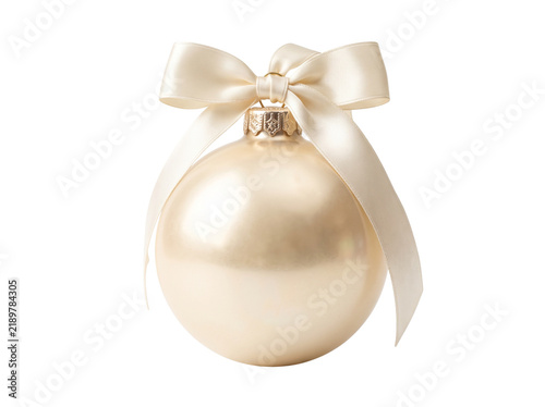 Cream champagne colored christmas ornament ball with a matching silk ribbon bow ornament christmas decoration champagne seasonal
