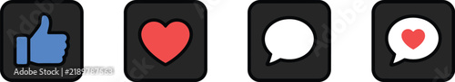 Like and Love Social Media Reaction Icon Set – Thumbs Up, Heart, Comment and Engagement Vector Symbols