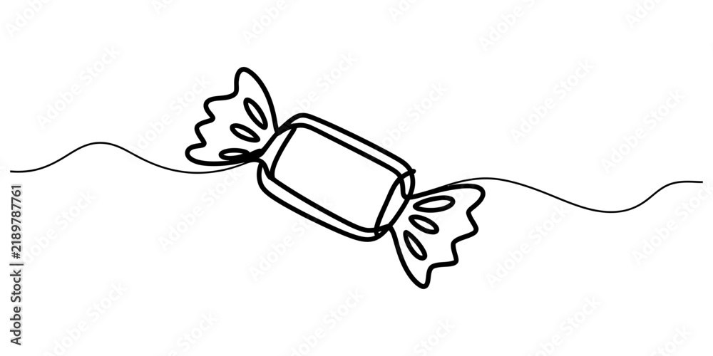 Obraz premium Continuous single line drawing of a wrapped candy sweet isolated on white background Vector, illustration