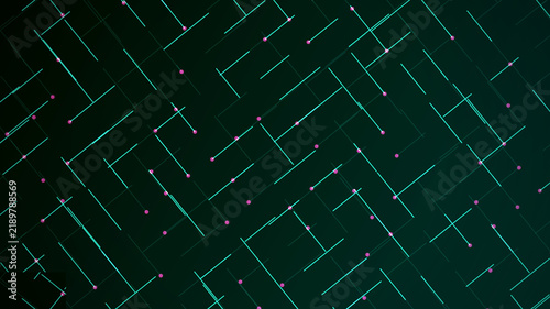 Abstract Green Digital Network Lines and Glowing Nodes Background for Technology and Data Science Presentations