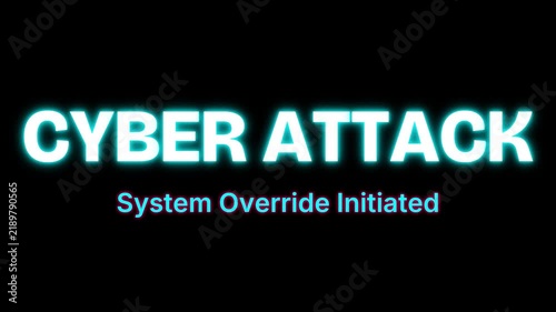 Cyber Attack Text Displaying System Override Initiated Warning on Dark Digital Screen for Cybersecurity and Hacking Concept Background