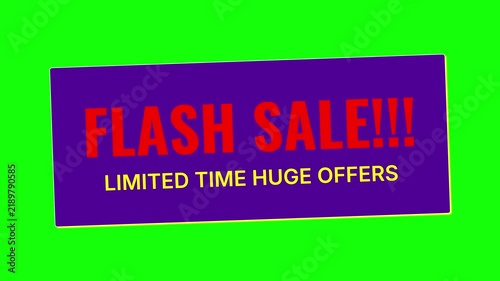 Flash Sale Banner on Green Screen with Limited Time Huge Offers Text for E-commerce Marketing and Advertising Campaigns