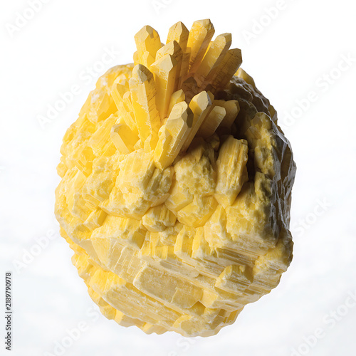 Golden yellow barite crystal cluster with layered bladed formations