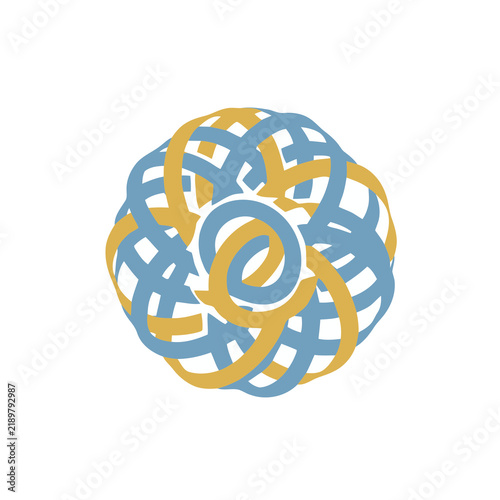 Fotografía Abstract interwoven pattern with blue and gold ribbons