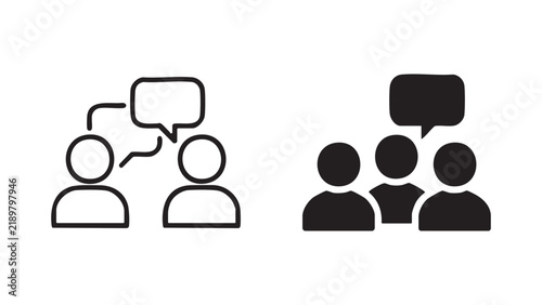 Group discussion icon with speech bubble a simple black and white pictogram