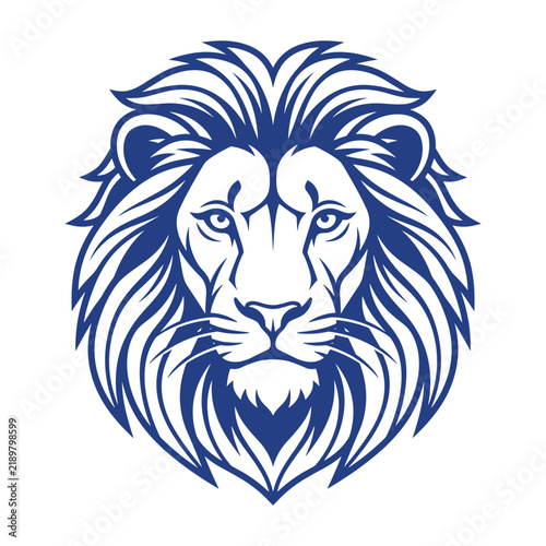 Symmetrical vector portrait of lion face mascot design featuring royal jungle predator