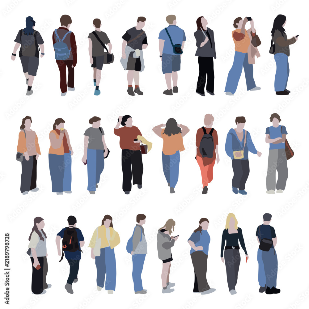 Obraz premium A large set of silhouettes of people. 2D image for use as an entourage. Vector flat city infographics. 