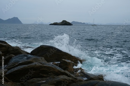 waves crashing on rocks on Lofoten 