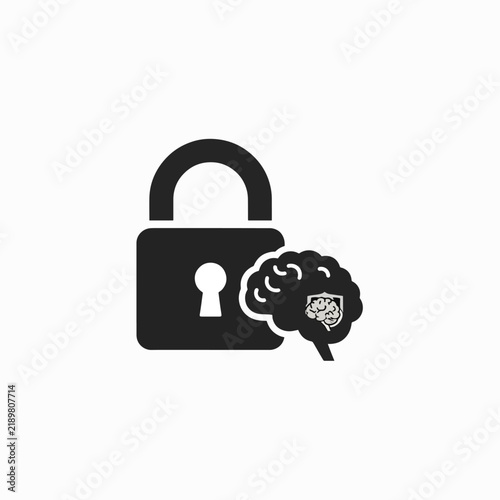 Lock and brain icon security and intelligence concept