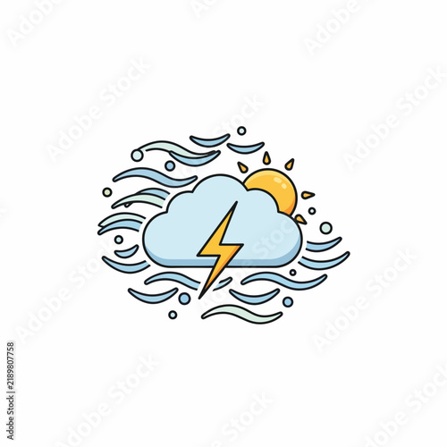 Storm cloud with lightning and sun illustration
