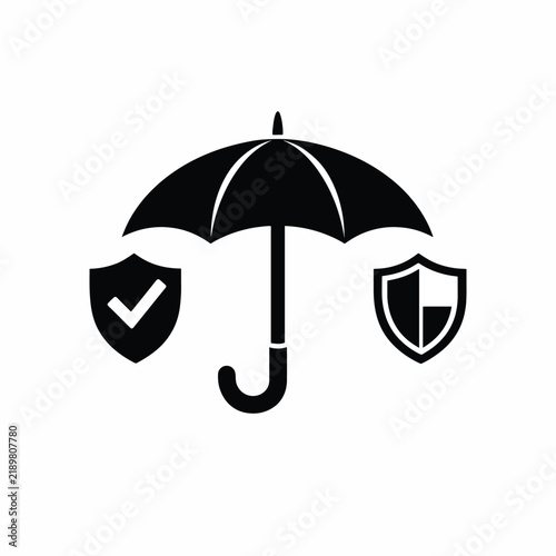 Umbrella with security shields icon protection concept