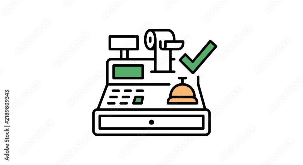 Obraz premium Retail cash register with service bell icon.