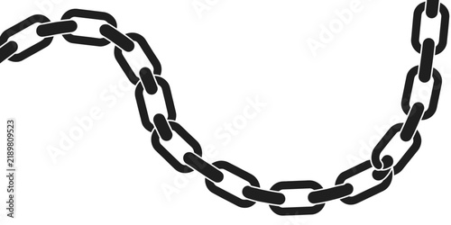 Flexible wave chain vector featuring curved linked metal chain illustration with flowing pattern for decorative borders, industrial graphics, and design