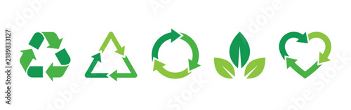 Green eco friendly icons representing sustainability recycling growth and environmental awareness