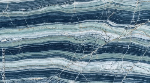 Fotografía Marble Abstract geometric fractal patterns in vibrant blue and teal