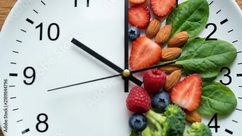 Intermittent Fasting Concept with Food Arranged on Wall Clock