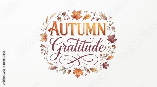 Thanksgiving Typography Autumn gratitude with floral and leaf decorations
