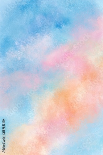 Soft pastel blue, pink and peach watercolor texture creating a dreamy abstract vertical background