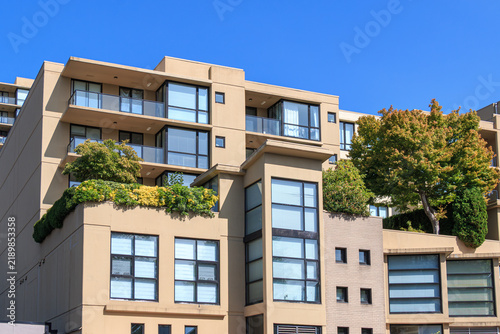 Apartment buildings in Richmond, BC, Canada during a sunny day