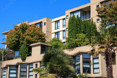 Apartment buildings with greenery in Richmond, BC near Vancouver