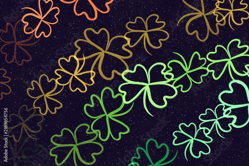 Foto Festive abstract background featuring colorful outline clover and shamrock patte