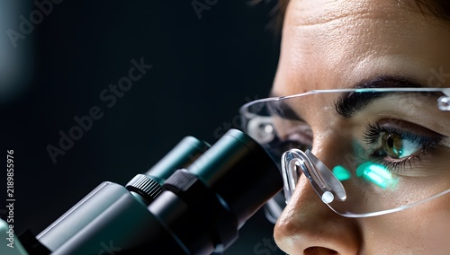 Extreme Macro Close Up On Scientist S Eye Glowing Sample Reflection Profile Angle Photo