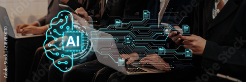 Фотография Artificial intelligence using AI neural processing and circuit to transform AI data into actionable output by smart automated AI reasoning science