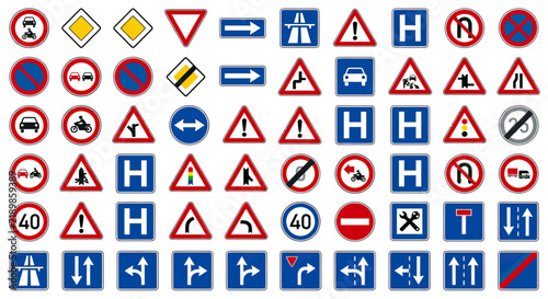 Collection of various international traffic and road signs icons set
