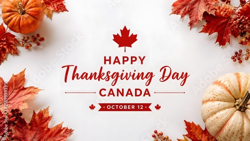 Celebrating Canadian Thanksgiving Day with Maple Leaves and Autumn Harvest on October 12