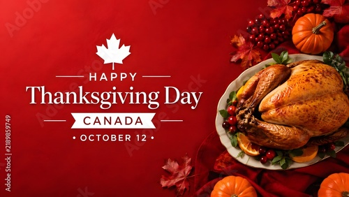 Celebrating Canadian Thanksgiving Day with Maple Leaves and Autumn Harvest on October 12