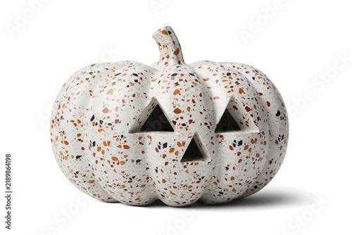 Modern Terrazzo Stone Pattern Halloween Pumpkin Jack O Lantern Isolated on transparent background