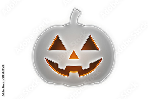 Modern Silver Jack-o'-Lantern Pumpkin Icon with Orange Glow Isolated on transparent background
